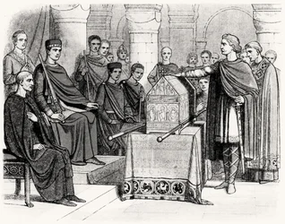 Harold II (c.1022-66) Swearing an Oath to Uphold the Bequest of the Throne to William I, the Conqueror (c.1028-87) by Edward the Confessor (c.1003-66), c.1064